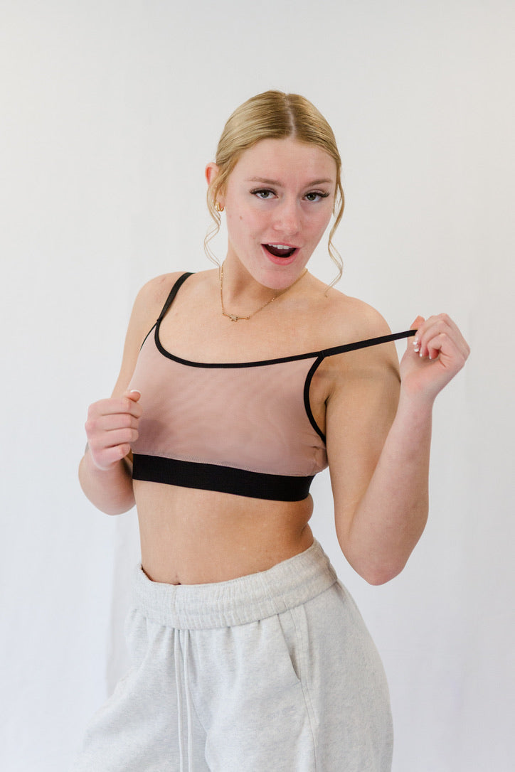 Dusty Blush Mesh Scoop-Neck Bra