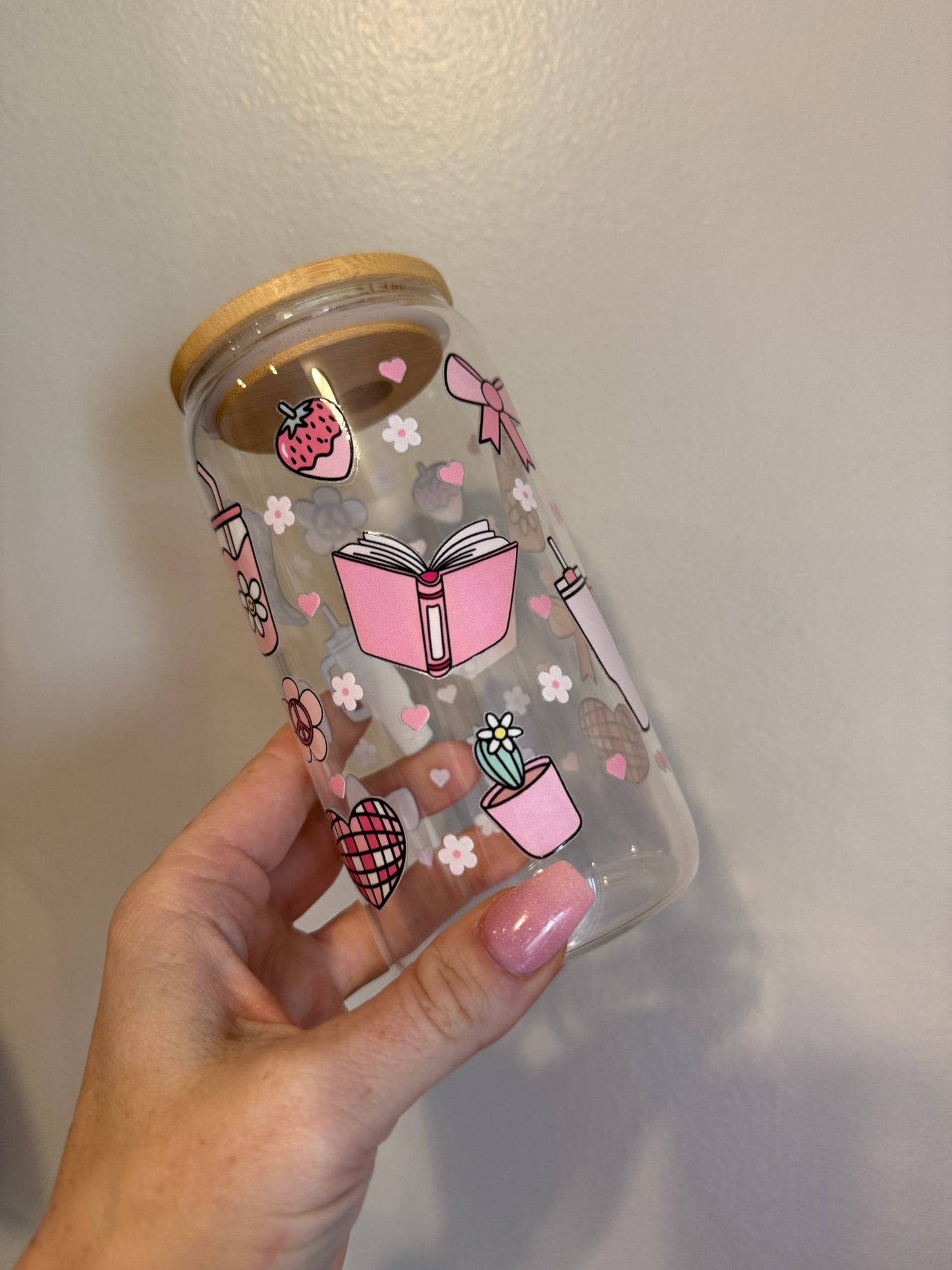 All Things Girly Bamboo Lid Glass Cup 450ml Tumbler