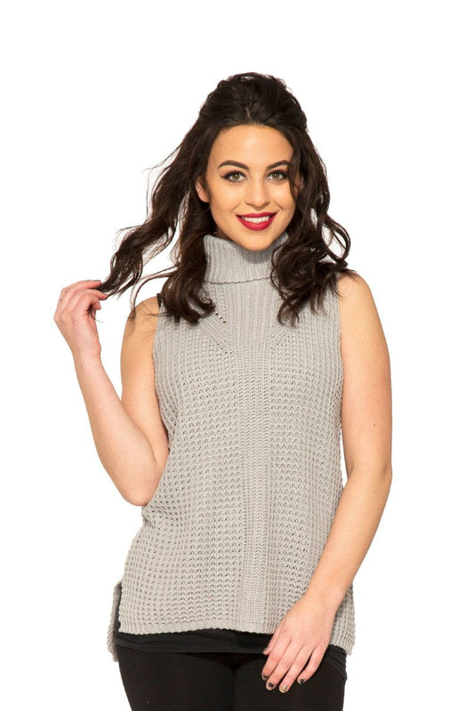 Grey Sleeveless Turtleneck Sweater Top Dorinda C6270 Hearts & Roses