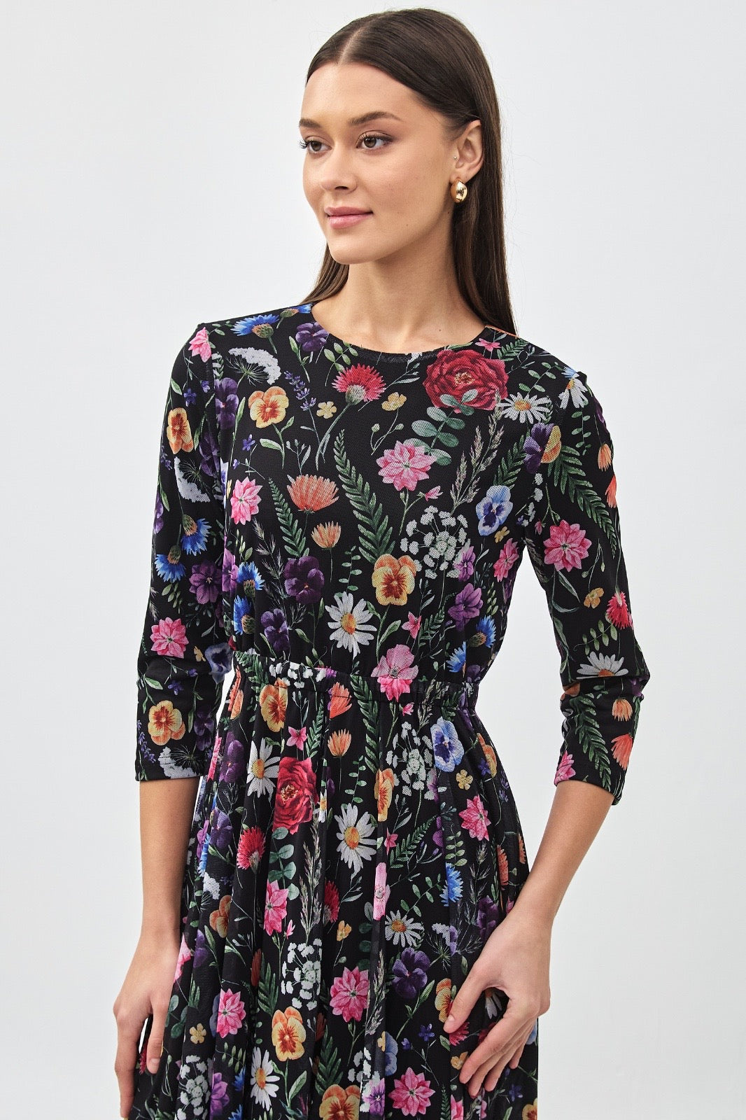 Floral Print Mesh Maxi Dress