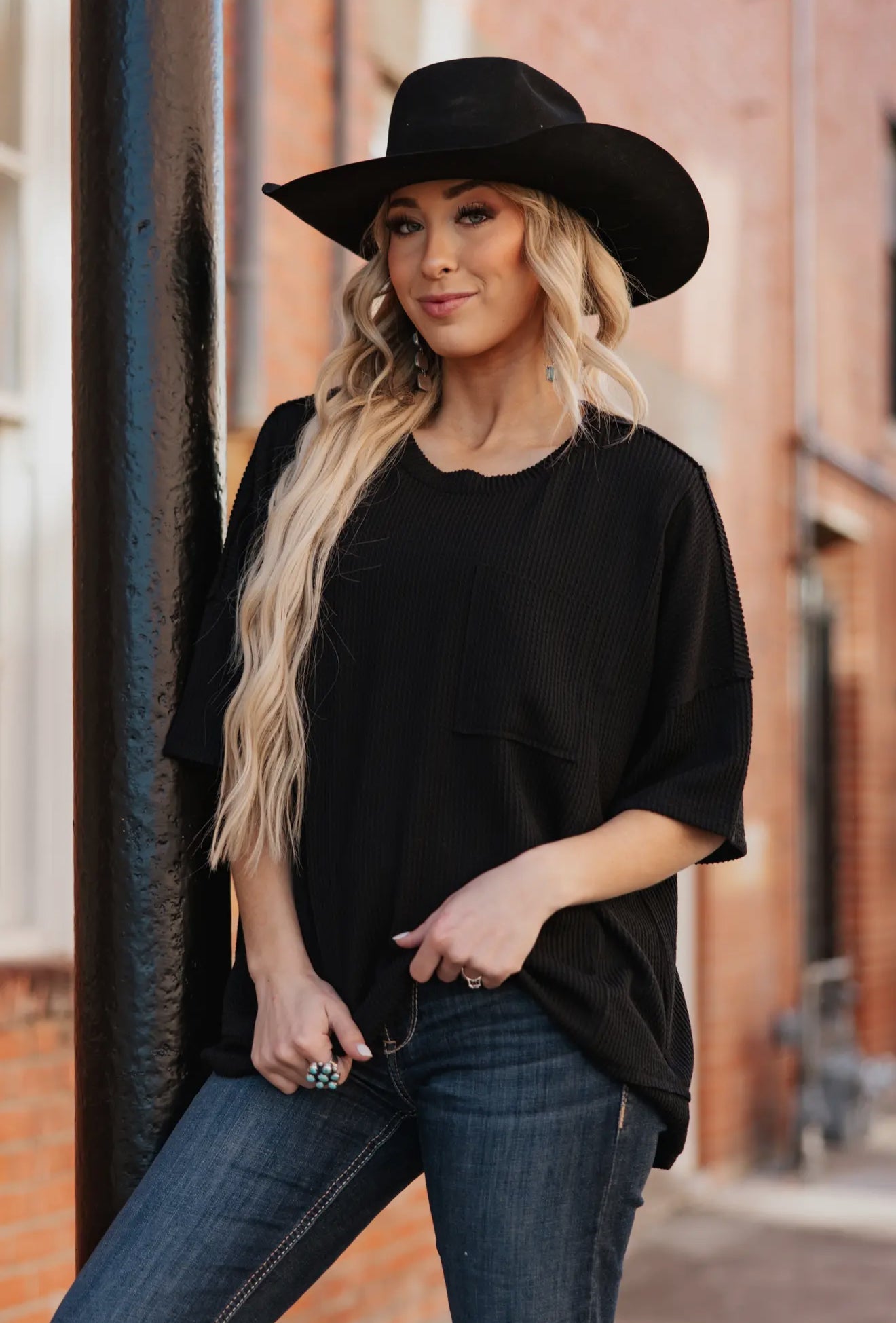 Relaxed Half Sleeve Pocket Blouse Sweet Rae's Boutique
