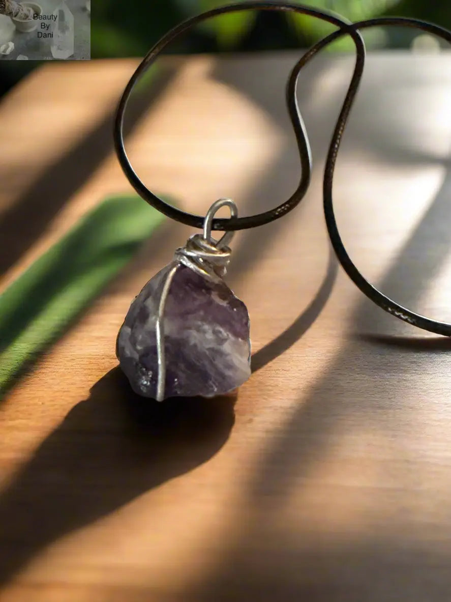 Amethyst Gemstone Stainless Steel Leather Necklace