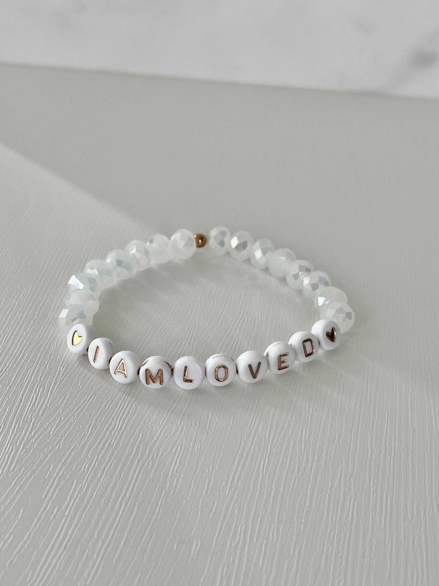 Pink Opal and White Bead I Am Loved Bracelet Christian Jewelry