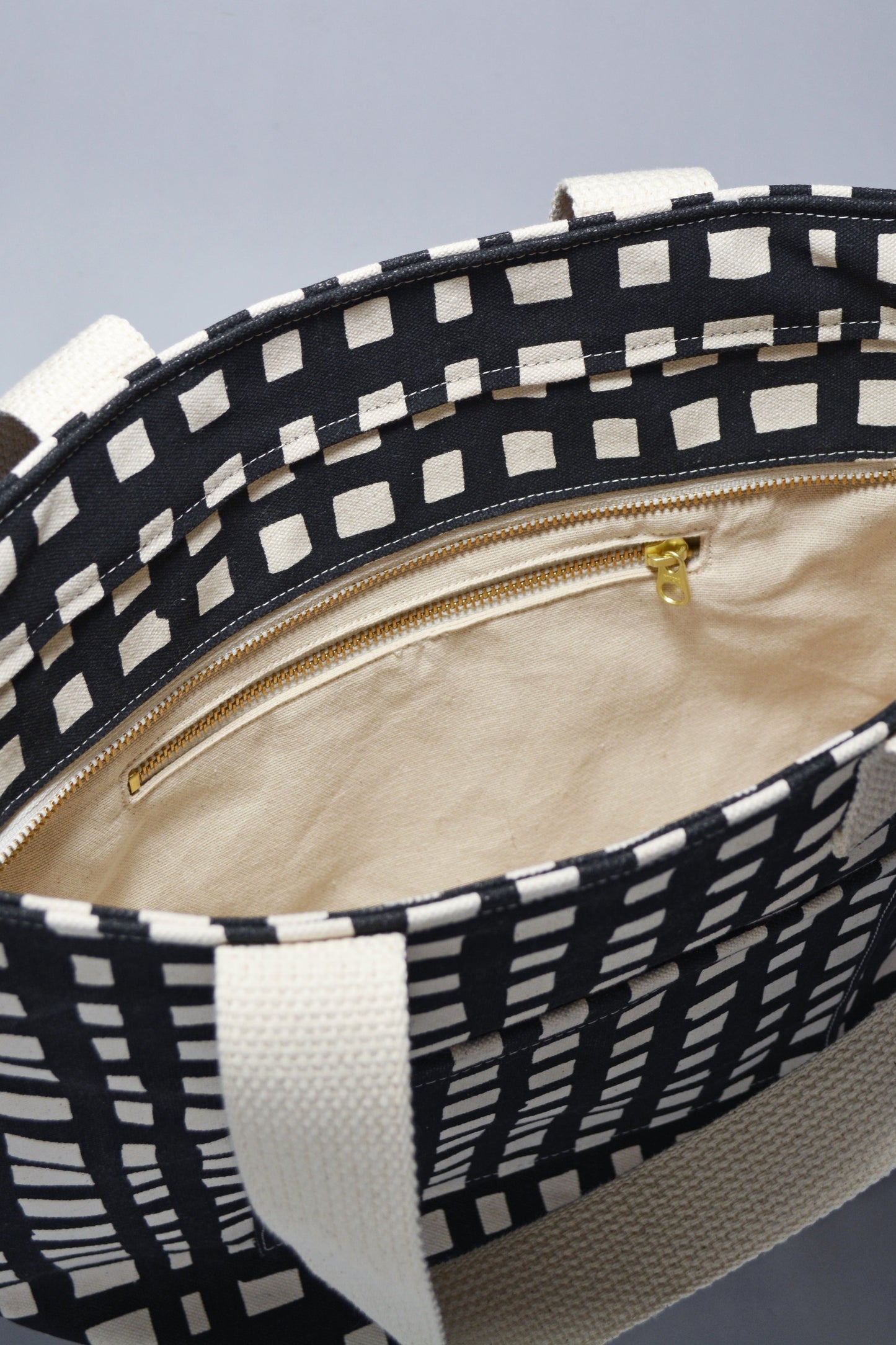 Grid Carry All Zip Top Tote Bag in 15 oz Cotton Canvas