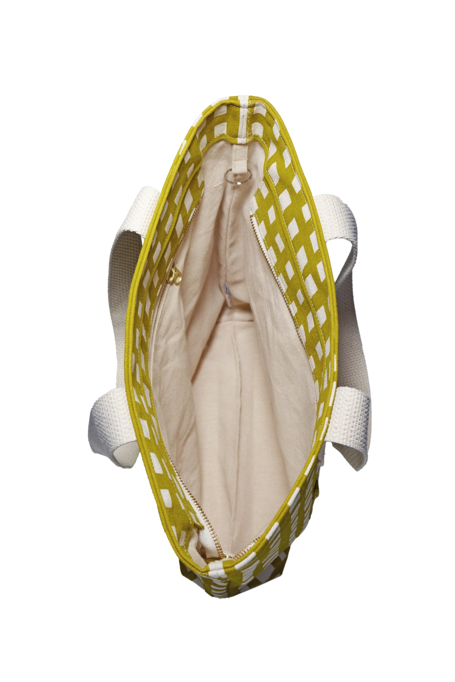 Grid Carry All Tote Cotton Canvas Zip Top Tote Bag