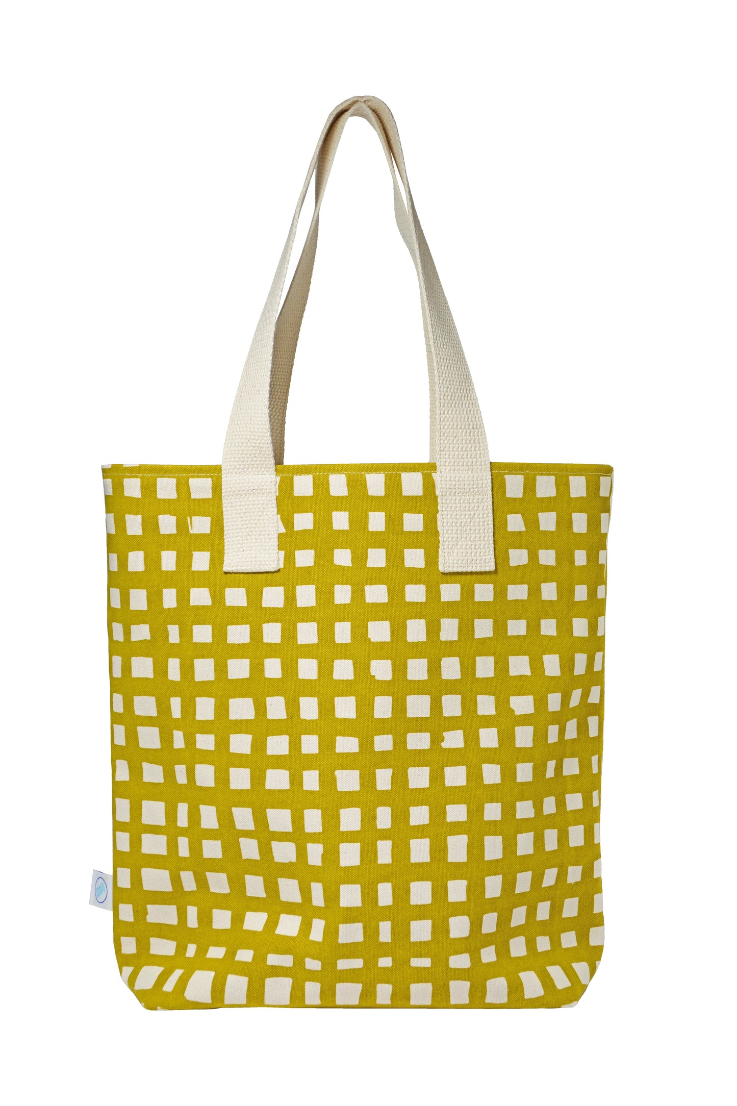 Grid Carry All Tote Cotton Canvas Zip Top Tote Bag