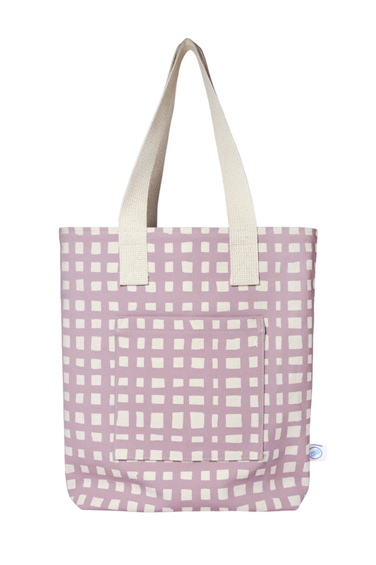 Grid Carry All Tote Zip Top Tote Bag