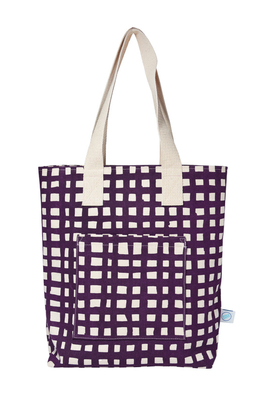 Grid Carry All Tote Sturdy Zip Top Tote Bag