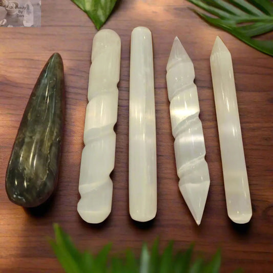 Labradorite and Selenite Crystal Wands Gemstone and Mineral Wands