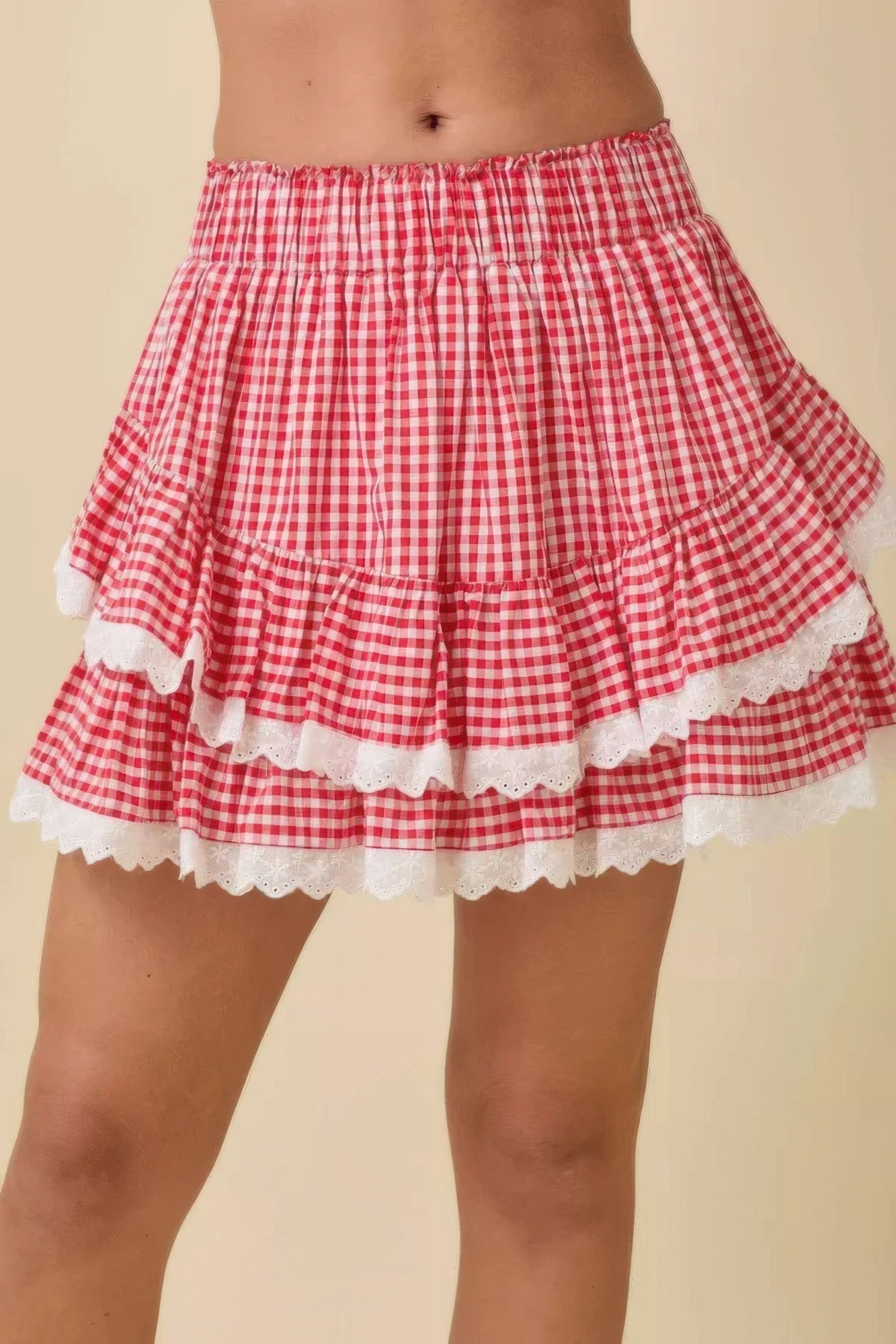 Gingham Ruffle Eyelet Ruffle Skort 100% Cotton