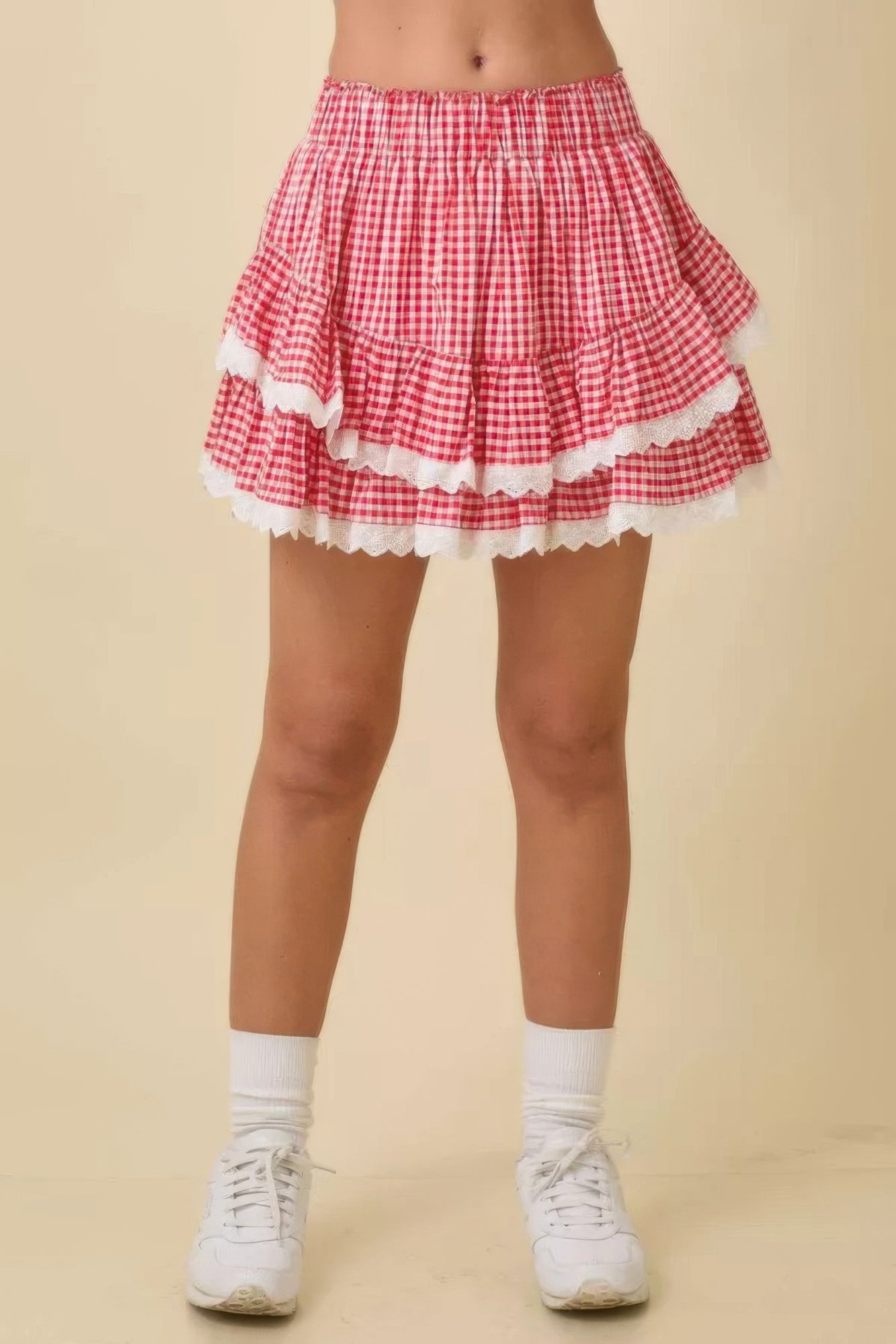 Gingham Ruffle Eyelet Ruffle Skort 100% Cotton