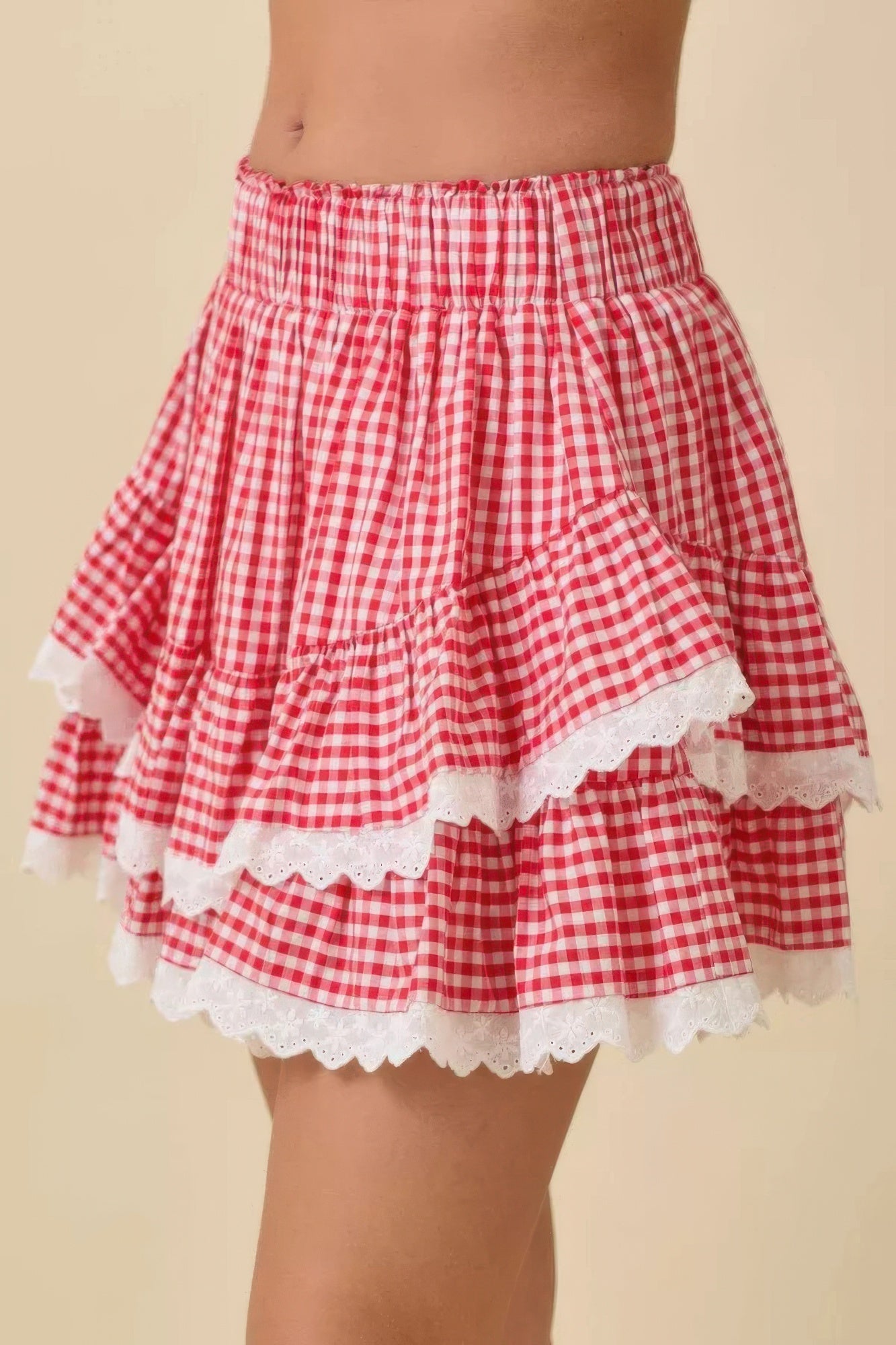Gingham Ruffle Eyelet Ruffle Skort 100% Cotton