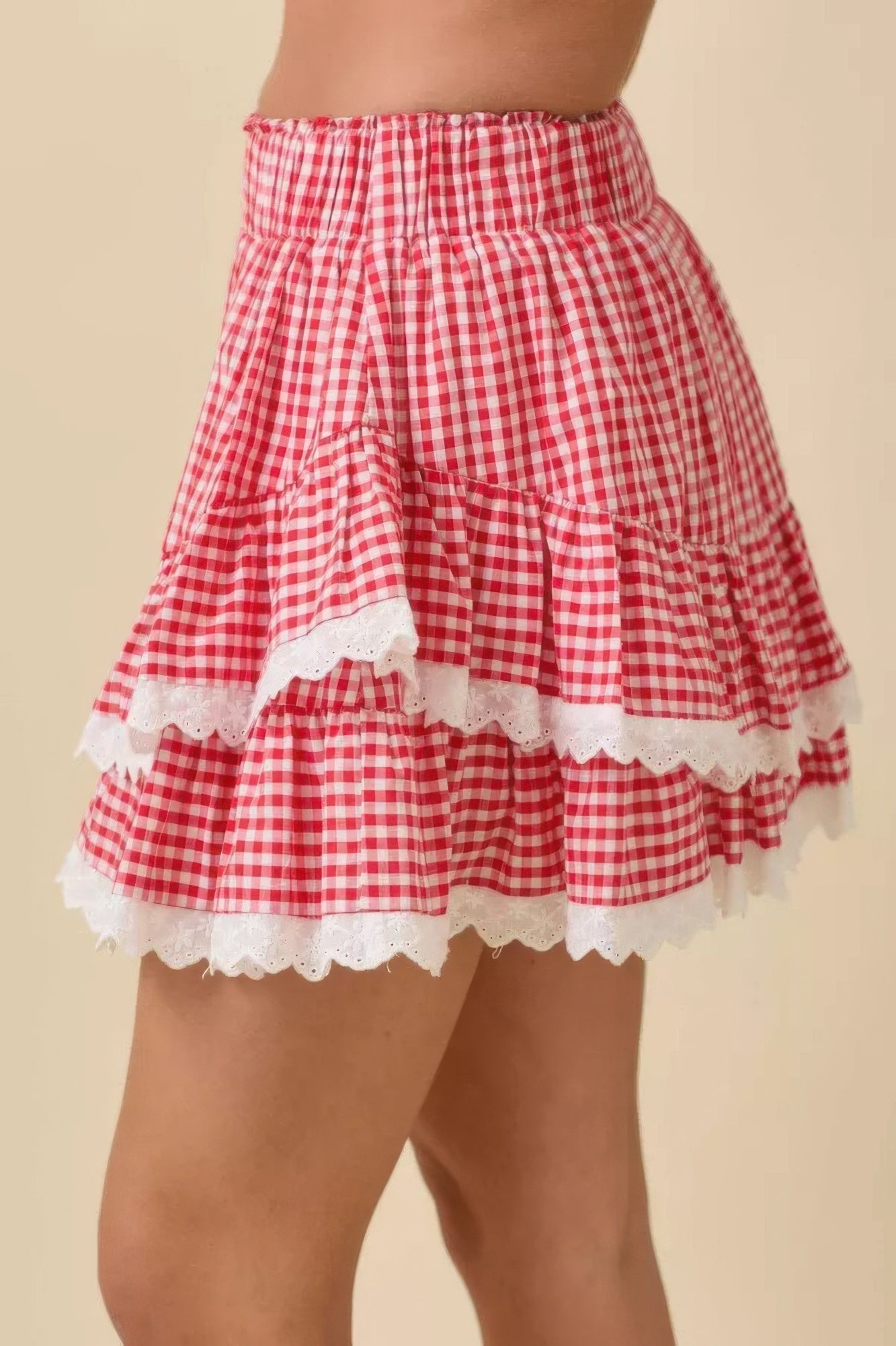 Gingham Ruffle Eyelet Ruffle Skort 100% Cotton