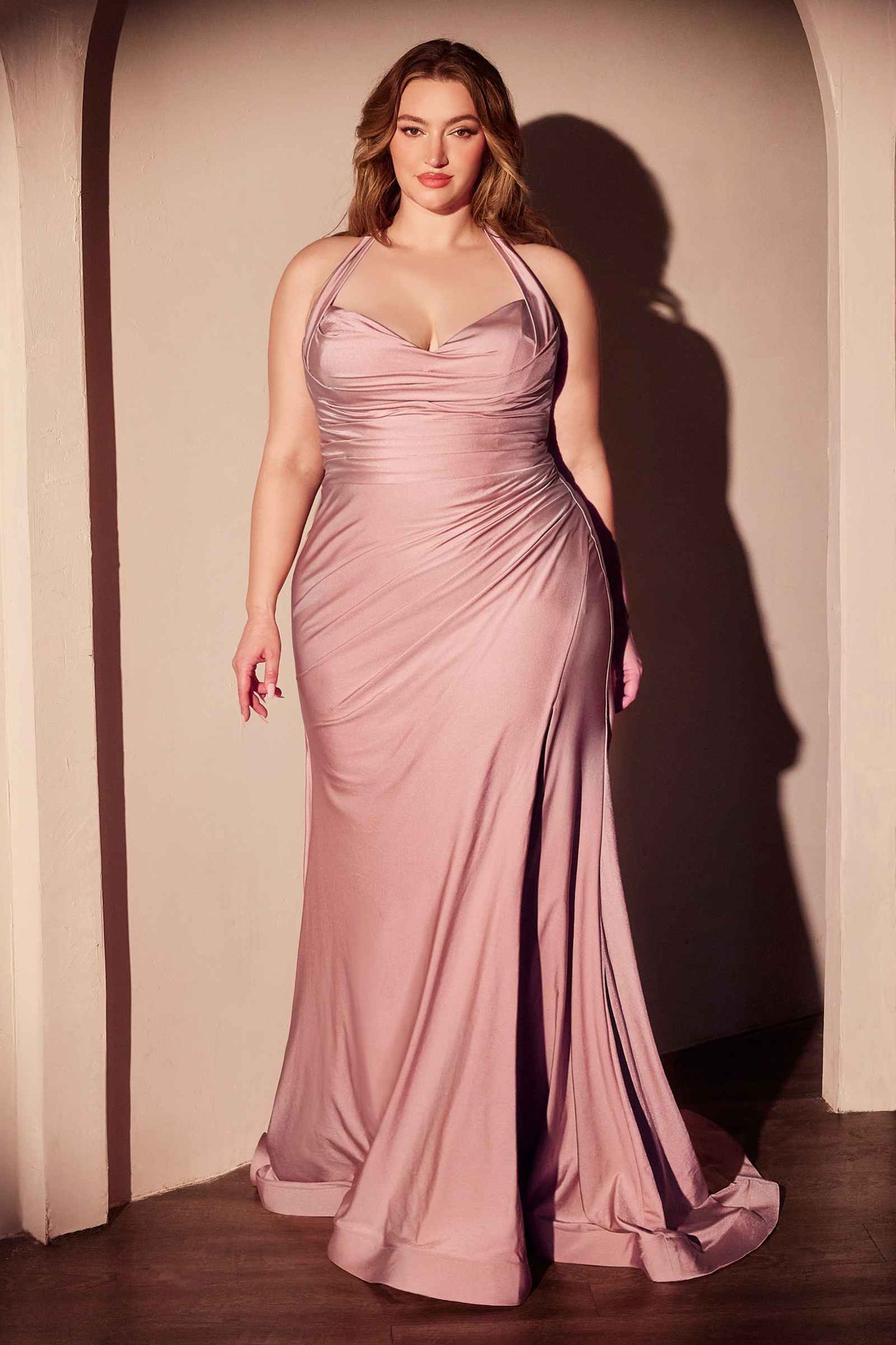 Ladivine CD796C Dress Stretch Satin Halter Fitted Curve Gown