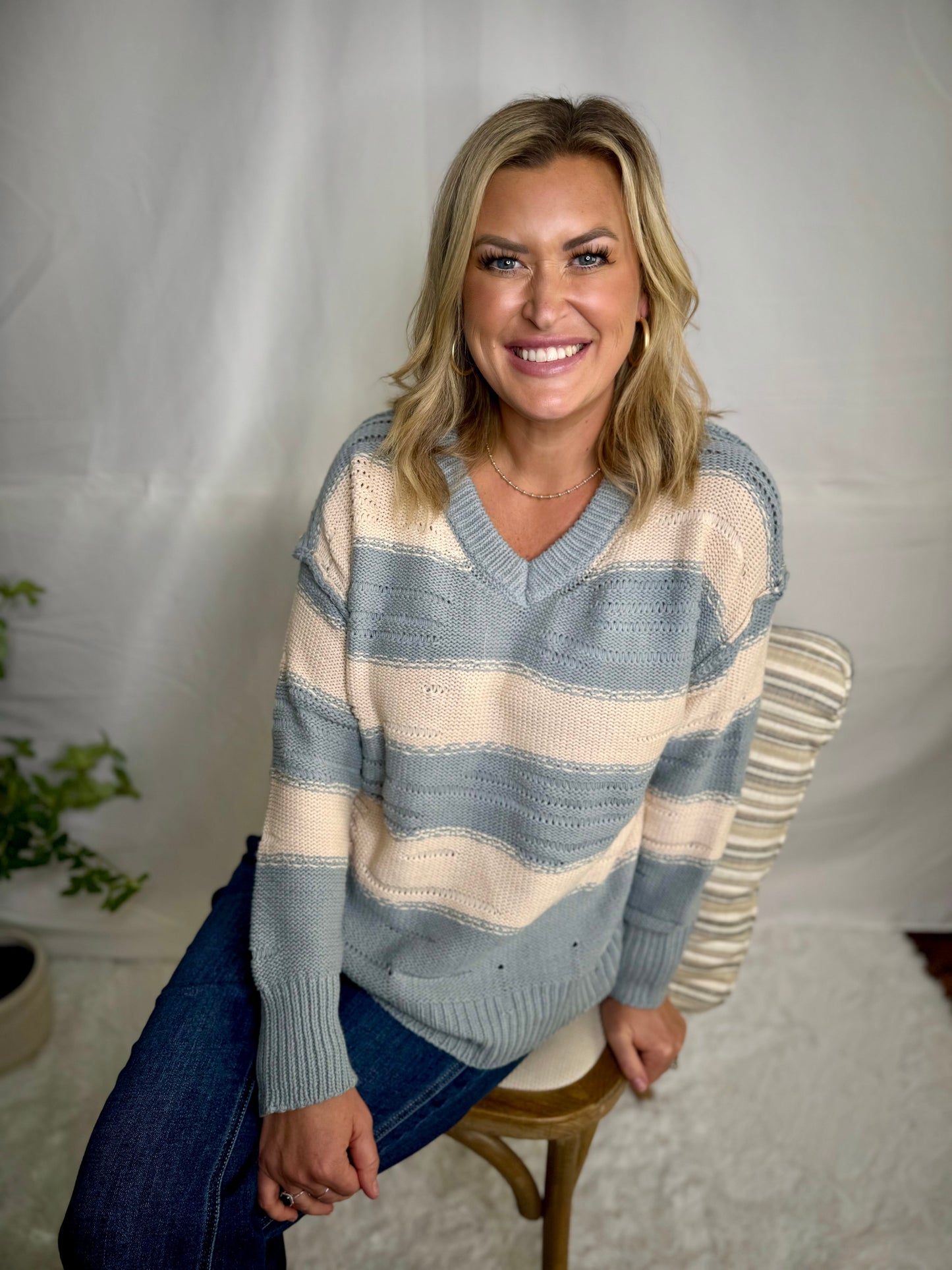 Dusty Blue Striped Sweater The Windy Hill Sweater