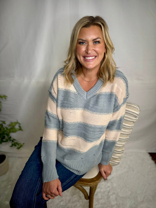 Dusty Blue Striped Sweater The Windy Hill Sweater