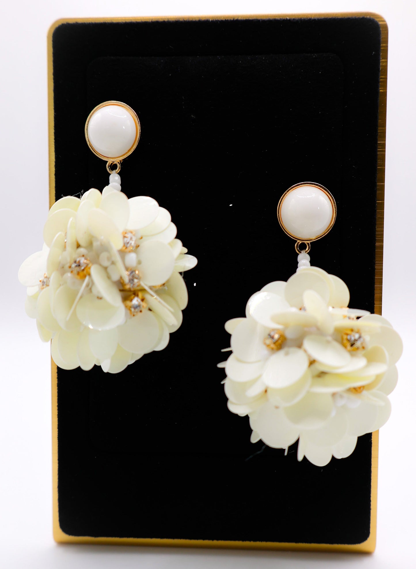 Luxury Crystal Beaded Margaux Ball Earrings White Flower Statement Earrings