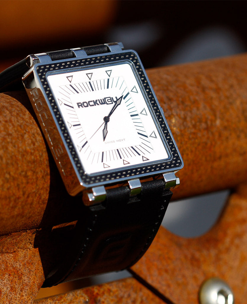 CF Leather White Black Watch Carbon Fiber Stainless Steel Rockwell Time