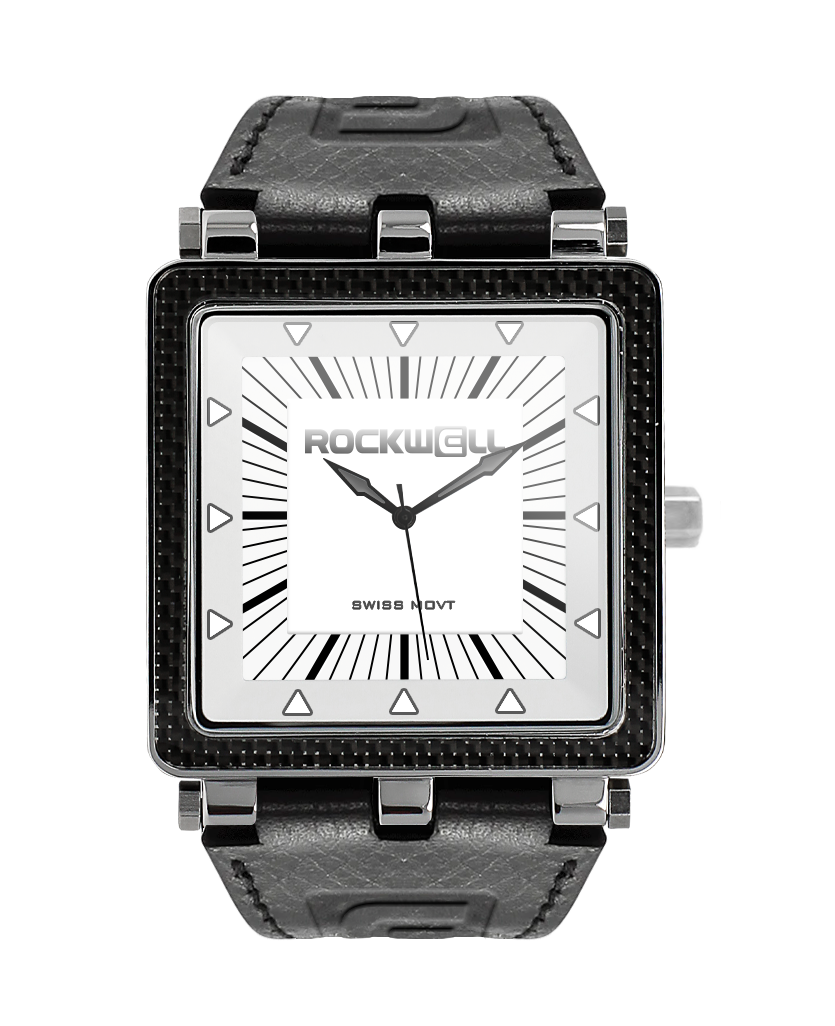 CF Leather White Black Watch Carbon Fiber Stainless Steel Rockwell Time