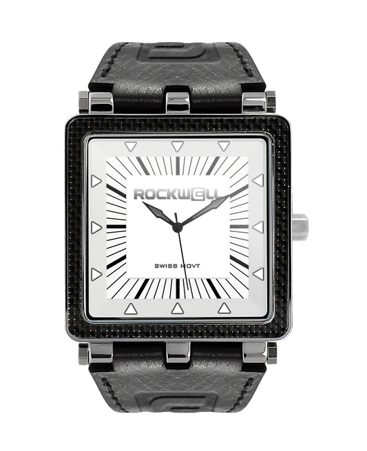 CF Leather White Black Watch Carbon Fiber Stainless Steel Rockwell Time