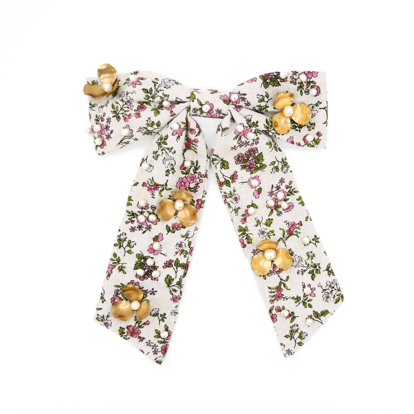 Cherry Blossom Floral Cotton Barrette Hair Accessory ADIBA