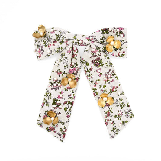 Cherry Blossom Floral Cotton Barrette Hair Accessory ADIBA