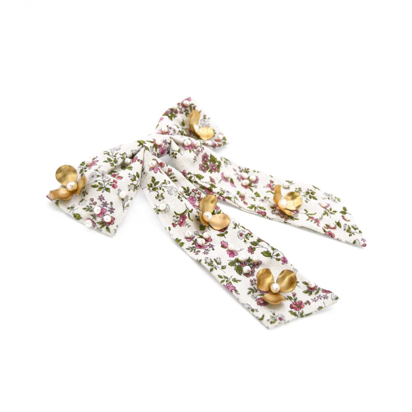 Cherry Blossom Floral Cotton Barrette Hair Accessory ADIBA