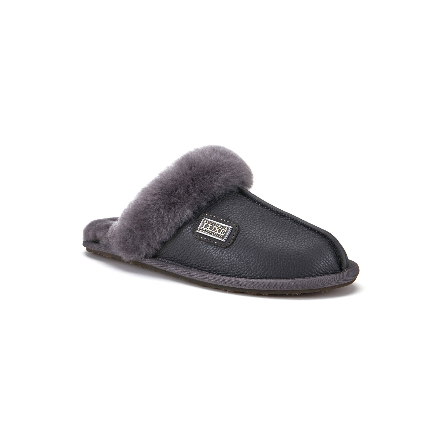 Sheepskin mule slipper shearling cuff closed mule smoke Australia Luxe Collective