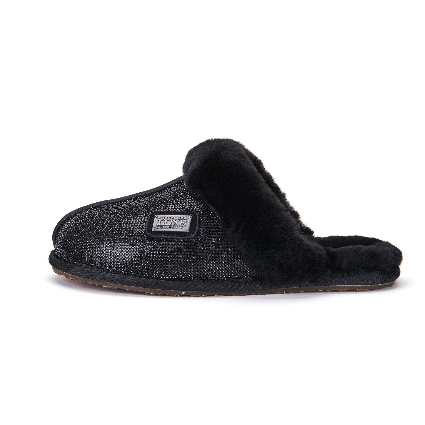 Glitter Black Sheepskin Mule Slipper Luxe Australia Luxe Collective
