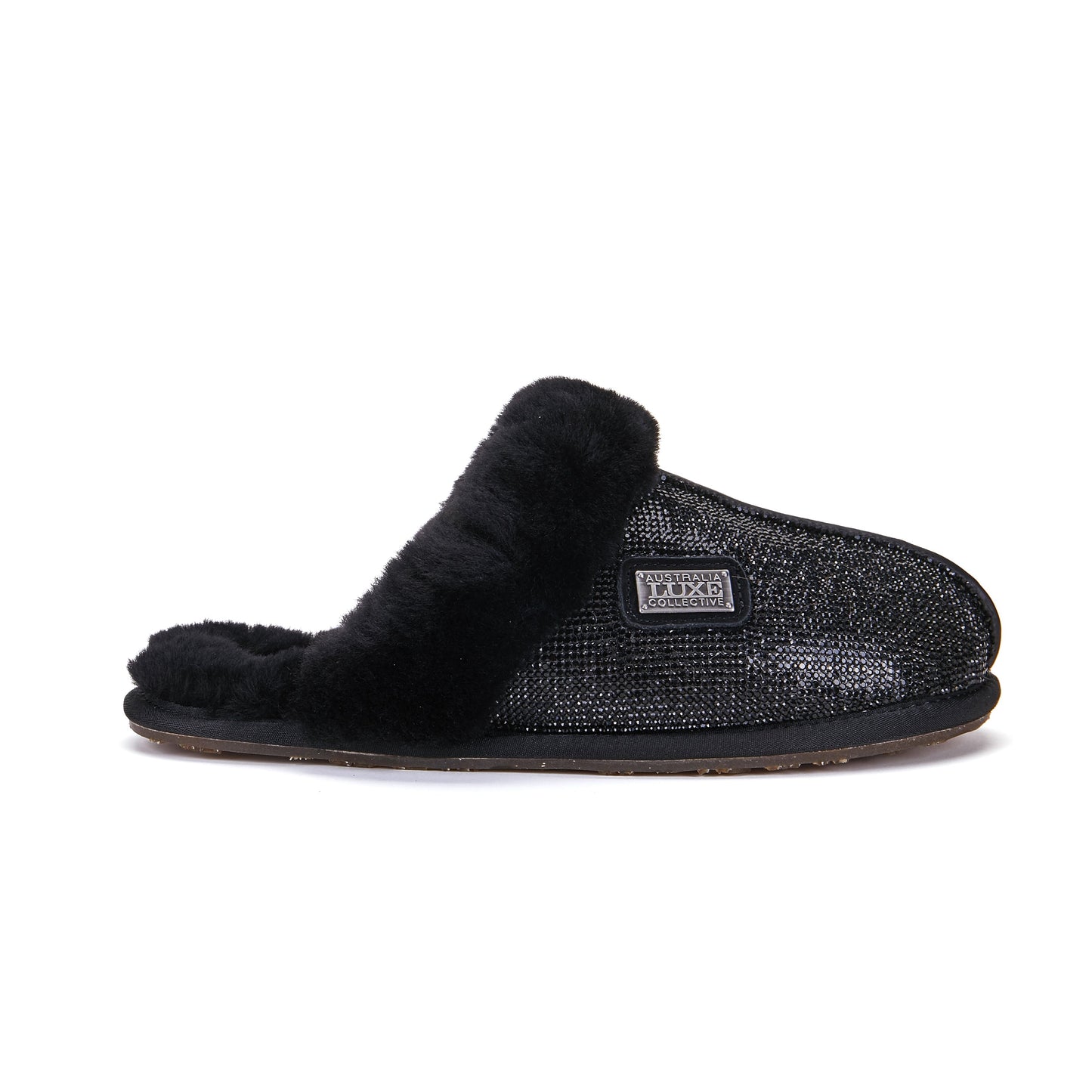 Glitter Black Sheepskin Mule Slipper Luxe Australia Luxe Collective