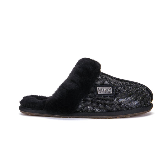 Glitter Black Sheepskin Mule Slipper Luxe Australia Luxe Collective