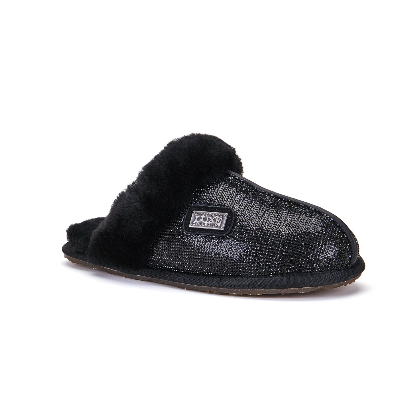 Glitter Black Sheepskin Mule Slipper Luxe Australia Luxe Collective