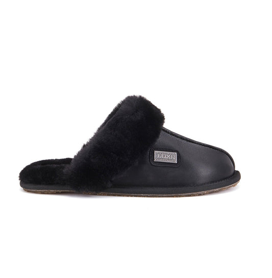 Sheepskin Satin Black Mule Slipper CLOSED