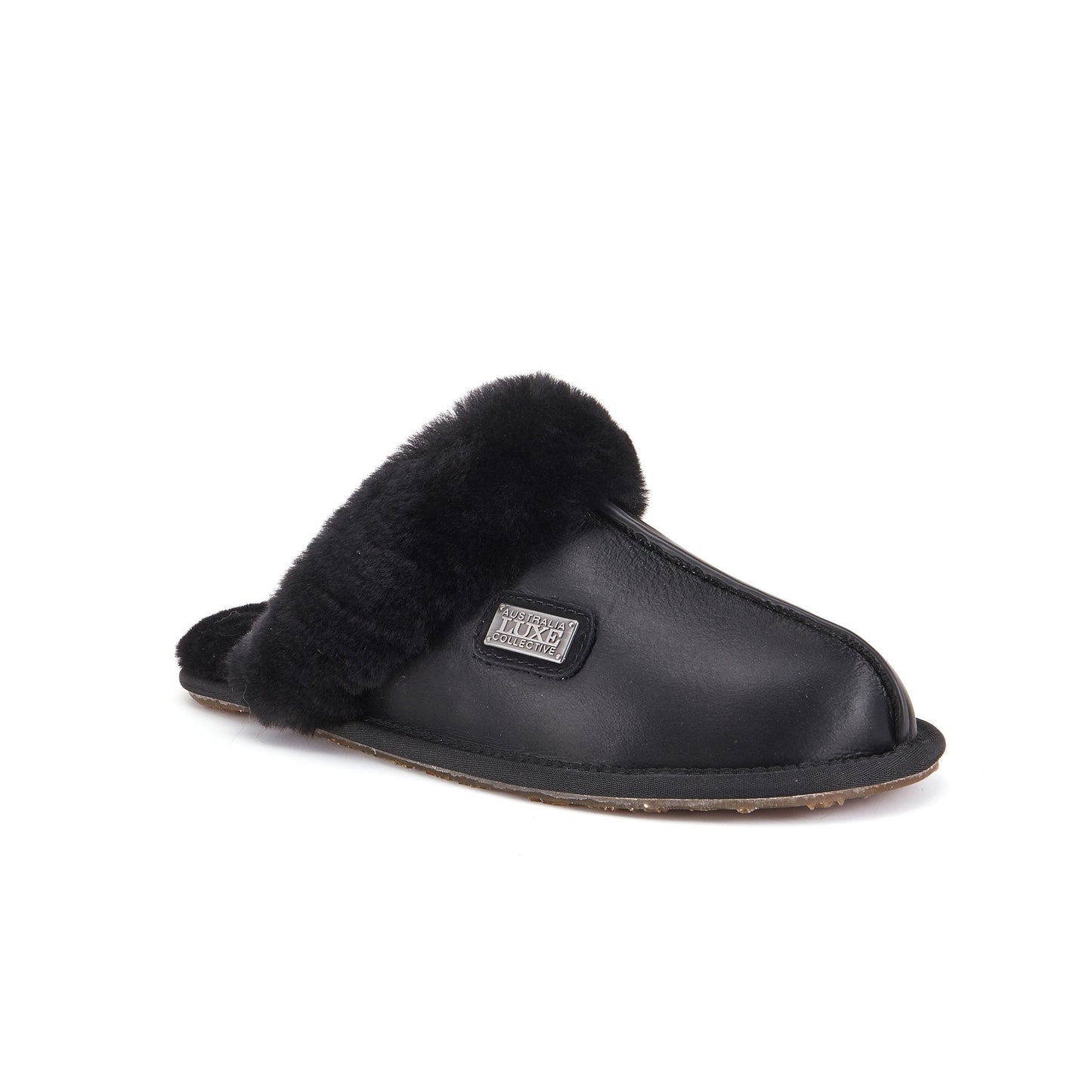 Sheepskin Satin Black Mule Slipper CLOSED