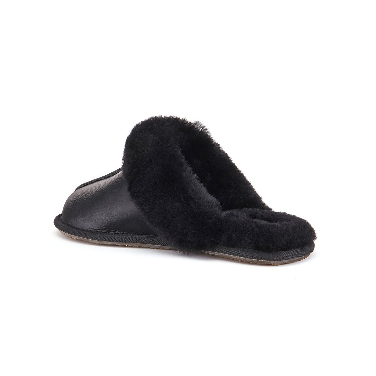 Sheepskin Satin Black Mule Slipper CLOSED