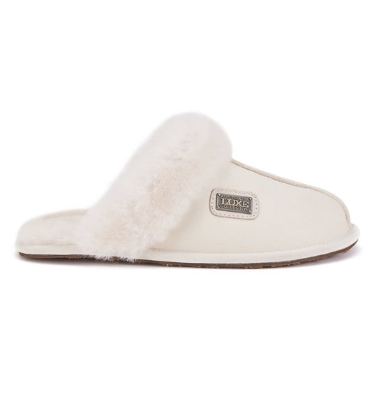 Satin Pale Sheepskin Mule Slipper CLOSED MULE SATIN PALE
