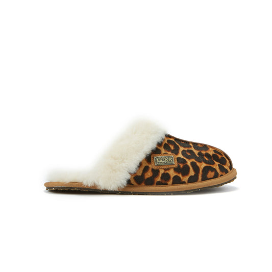 Leopard Printed Cowskin Sheepskin Mule Slipper CLOSED