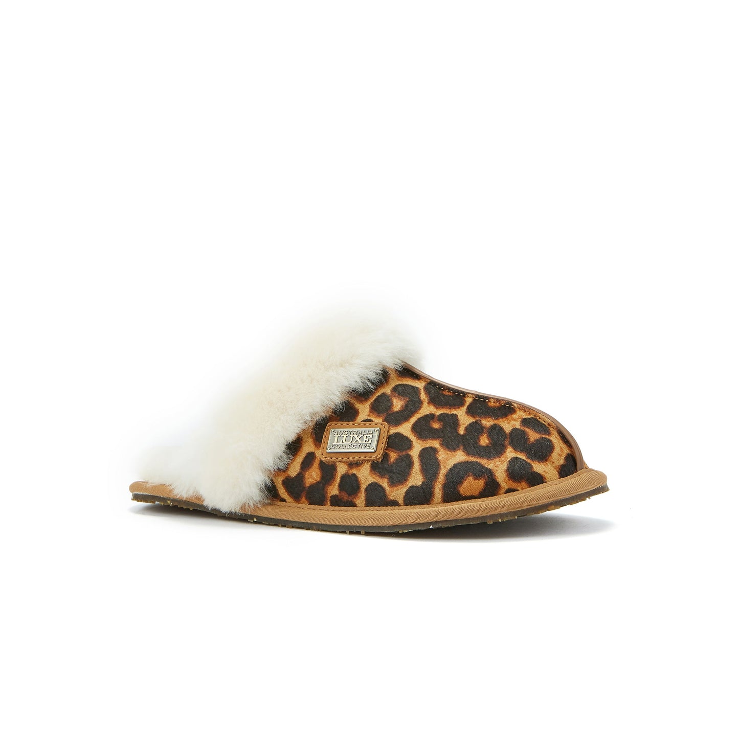 Leopard Printed Cowskin Sheepskin Mule Slipper CLOSED