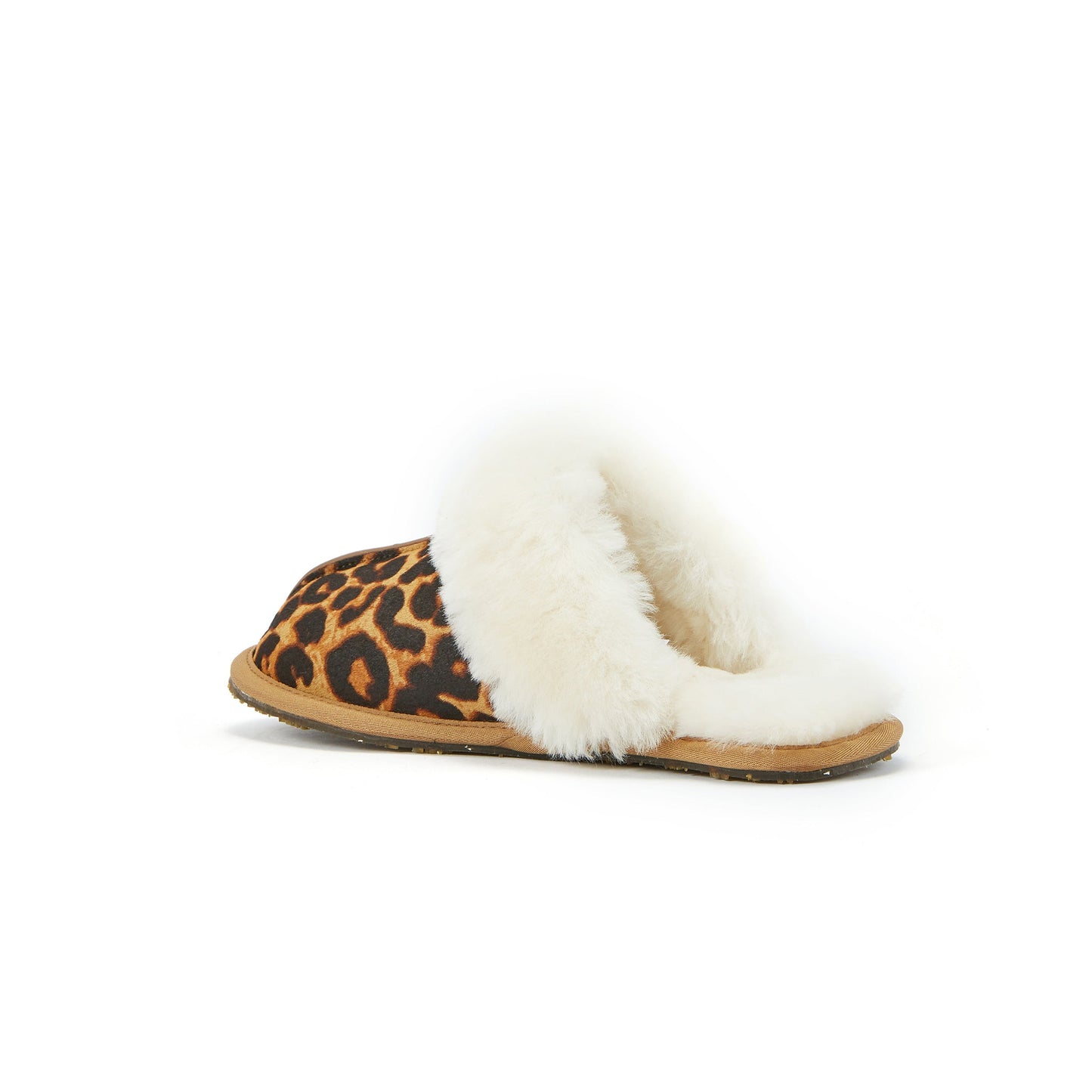 Leopard Printed Cowskin Sheepskin Mule Slipper CLOSED