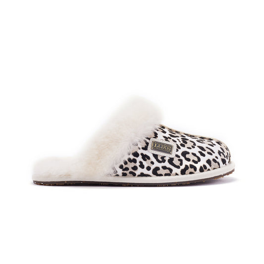 Sheepskin Shearling Cuff Mule Slipper CLOSED MULE SNOW LEOPARD