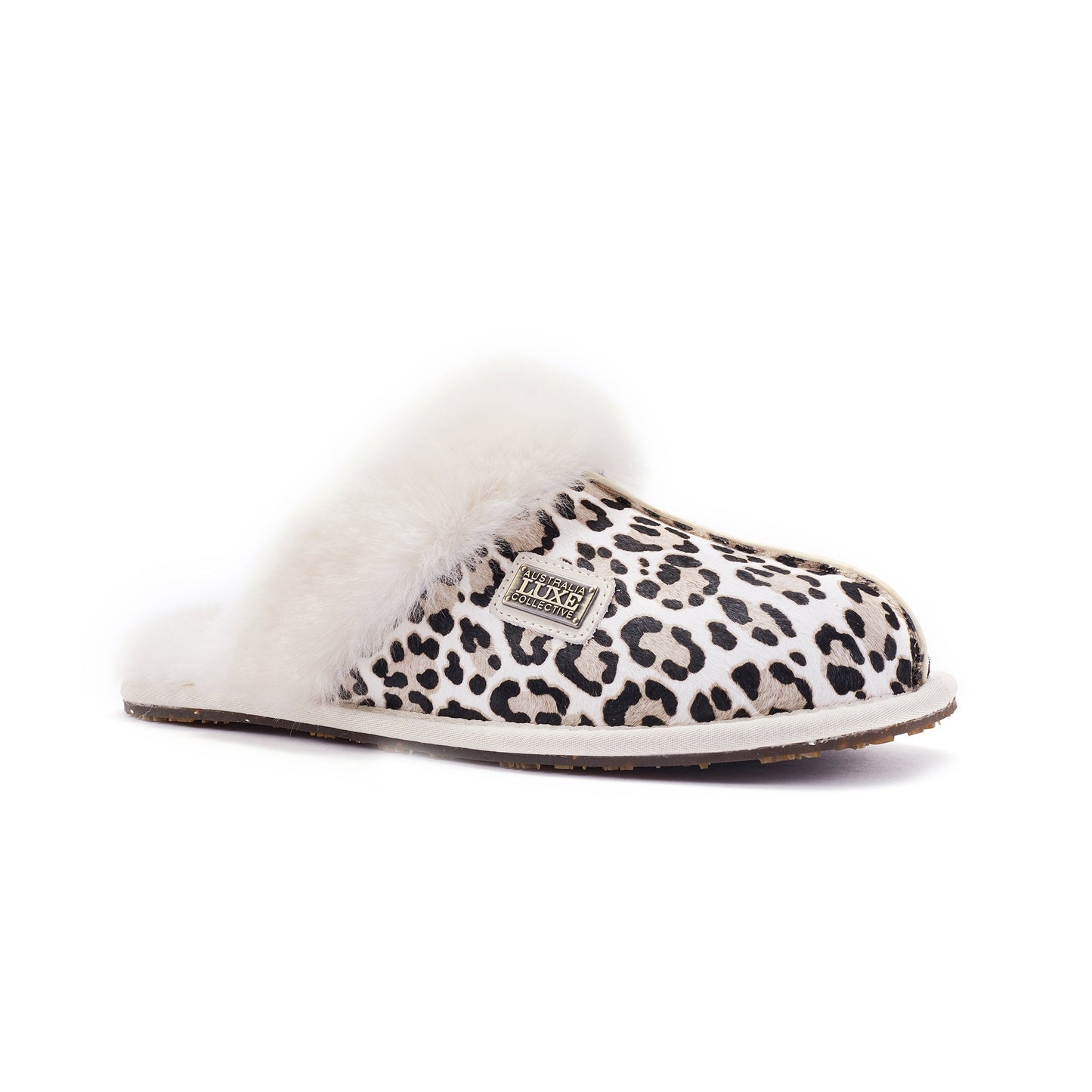 Sheepskin Shearling Cuff Mule Slipper CLOSED MULE SNOW LEOPARD
