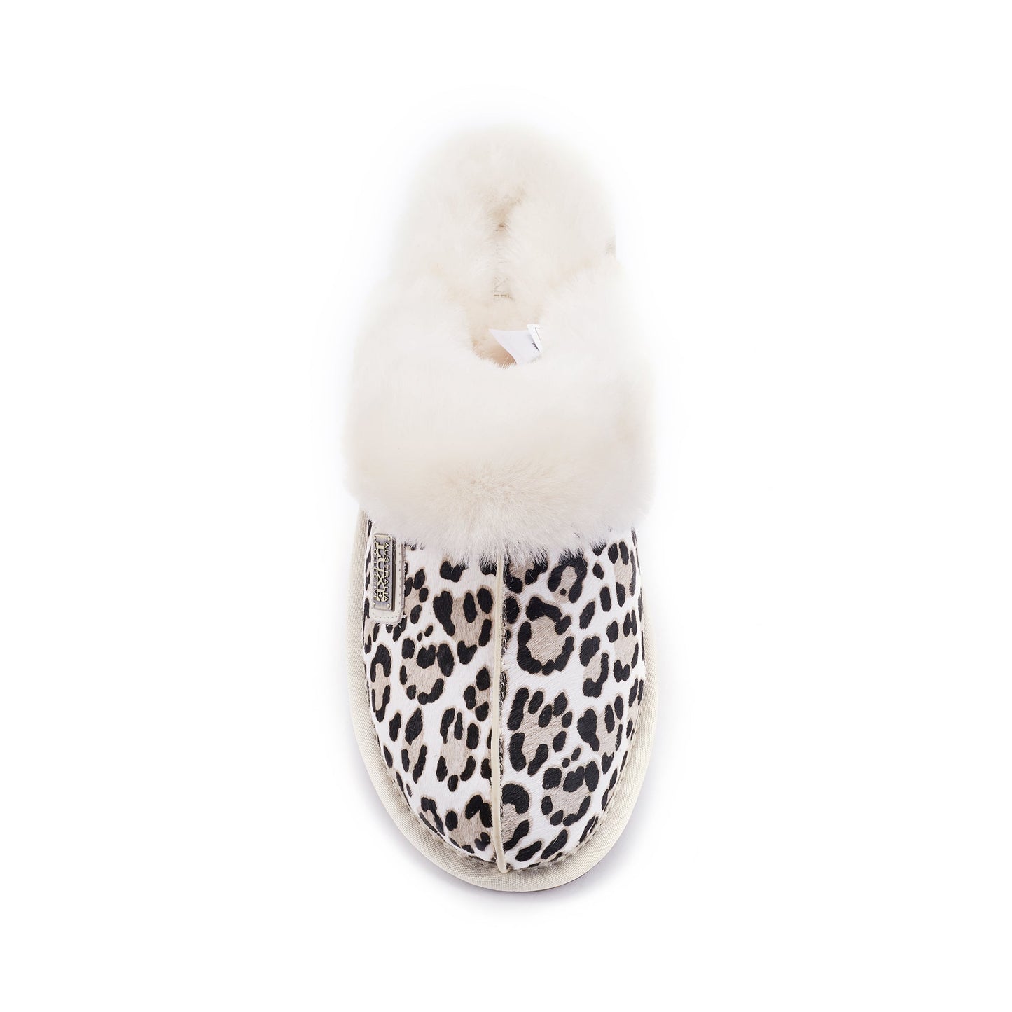 Sheepskin Shearling Cuff Mule Slipper CLOSED MULE SNOW LEOPARD