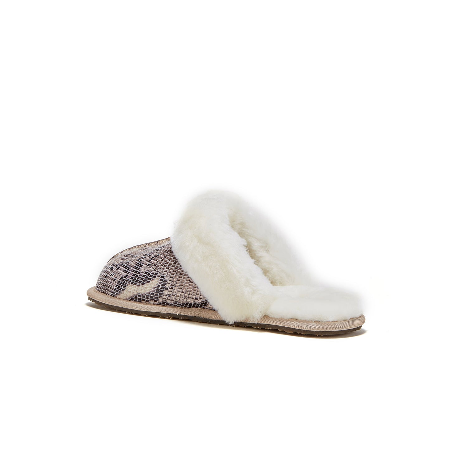 Closed Mule Snake Sand Faux Snake Leather Sheepskin Mule Slipper