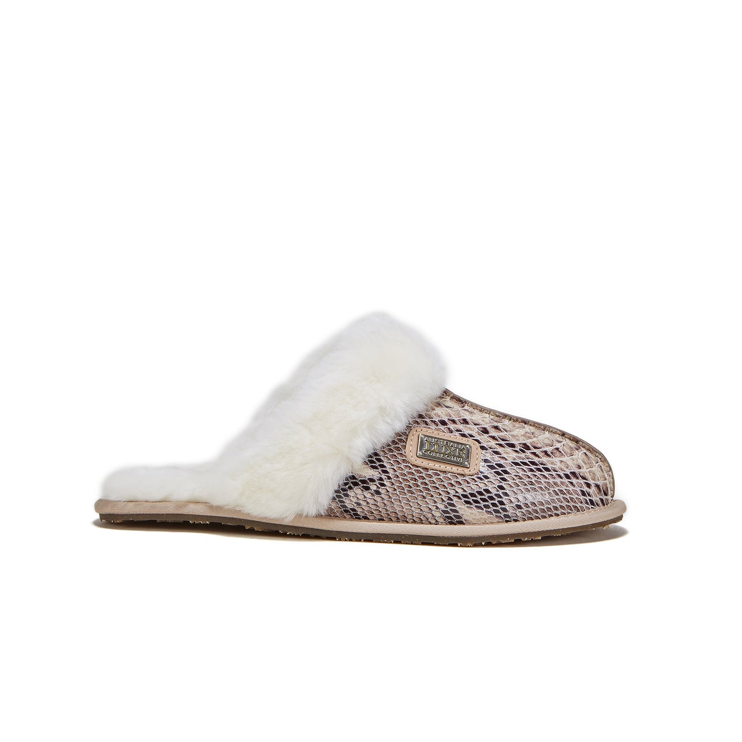 Closed Mule Snake Sand Faux Snake Leather Sheepskin Mule Slipper