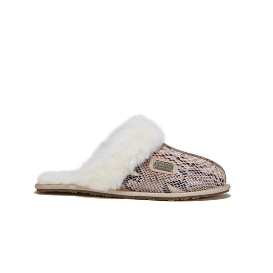 Closed Mule Snake Sand Faux Snake Leather Sheepskin Mule Slipper