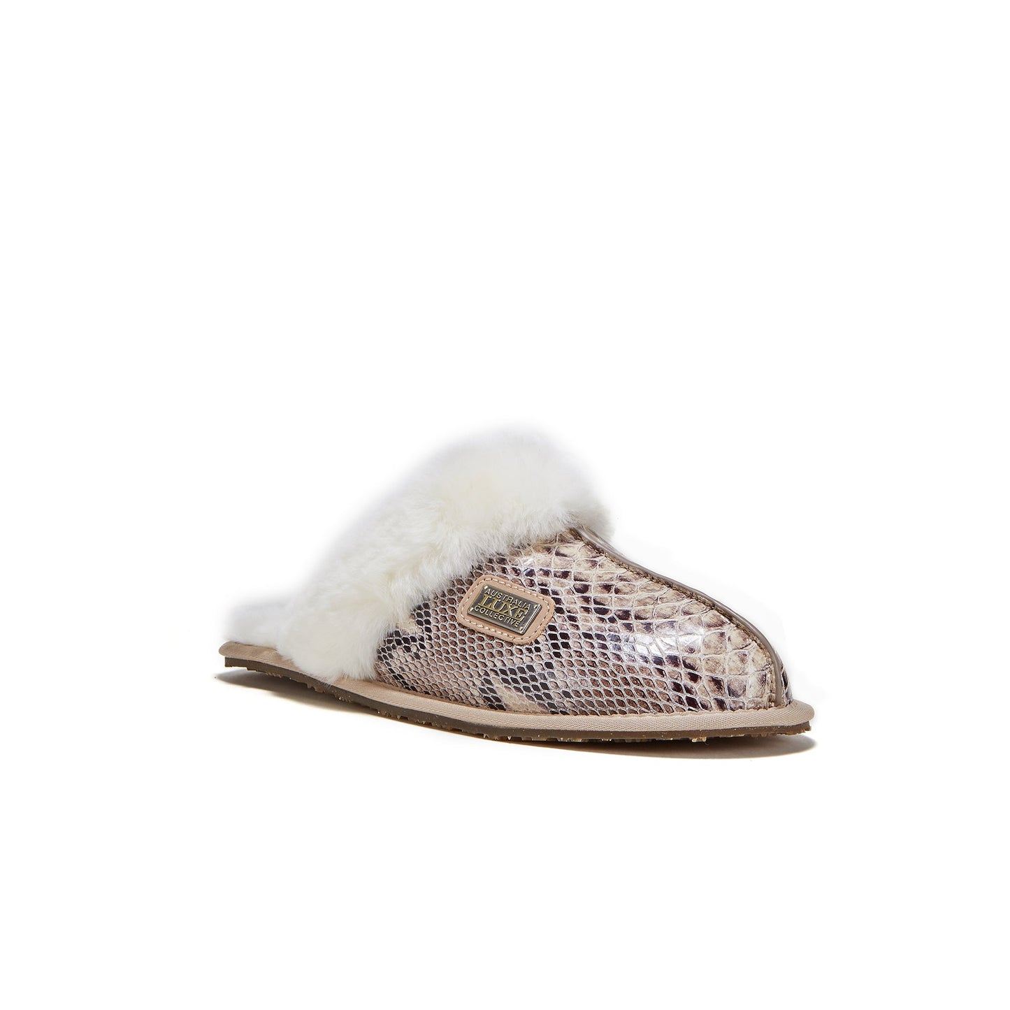 Closed Mule Snake Sand Faux Snake Leather Sheepskin Mule Slipper