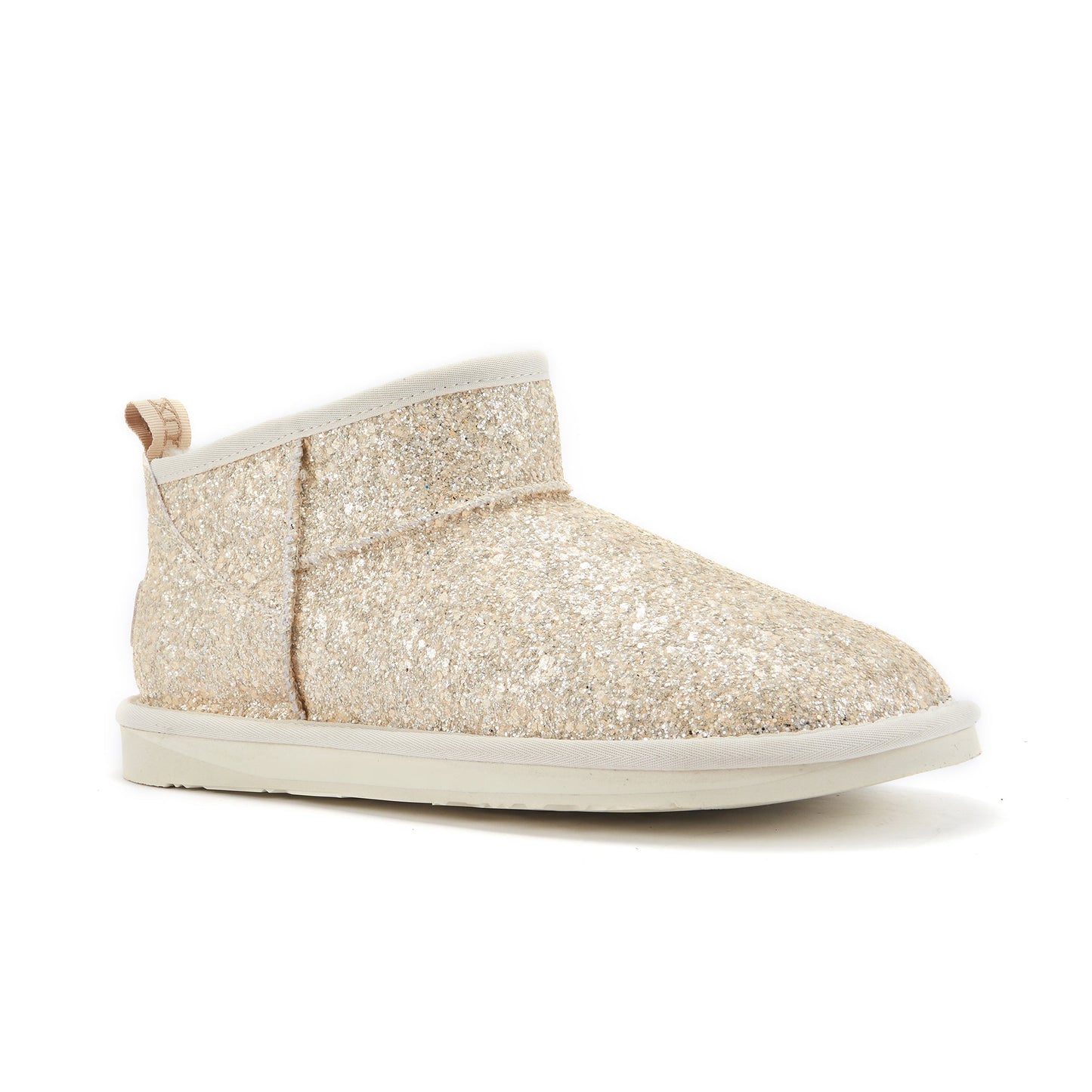 Ultra Short Glitter Cream Pull On Sheepskin Boot COSY