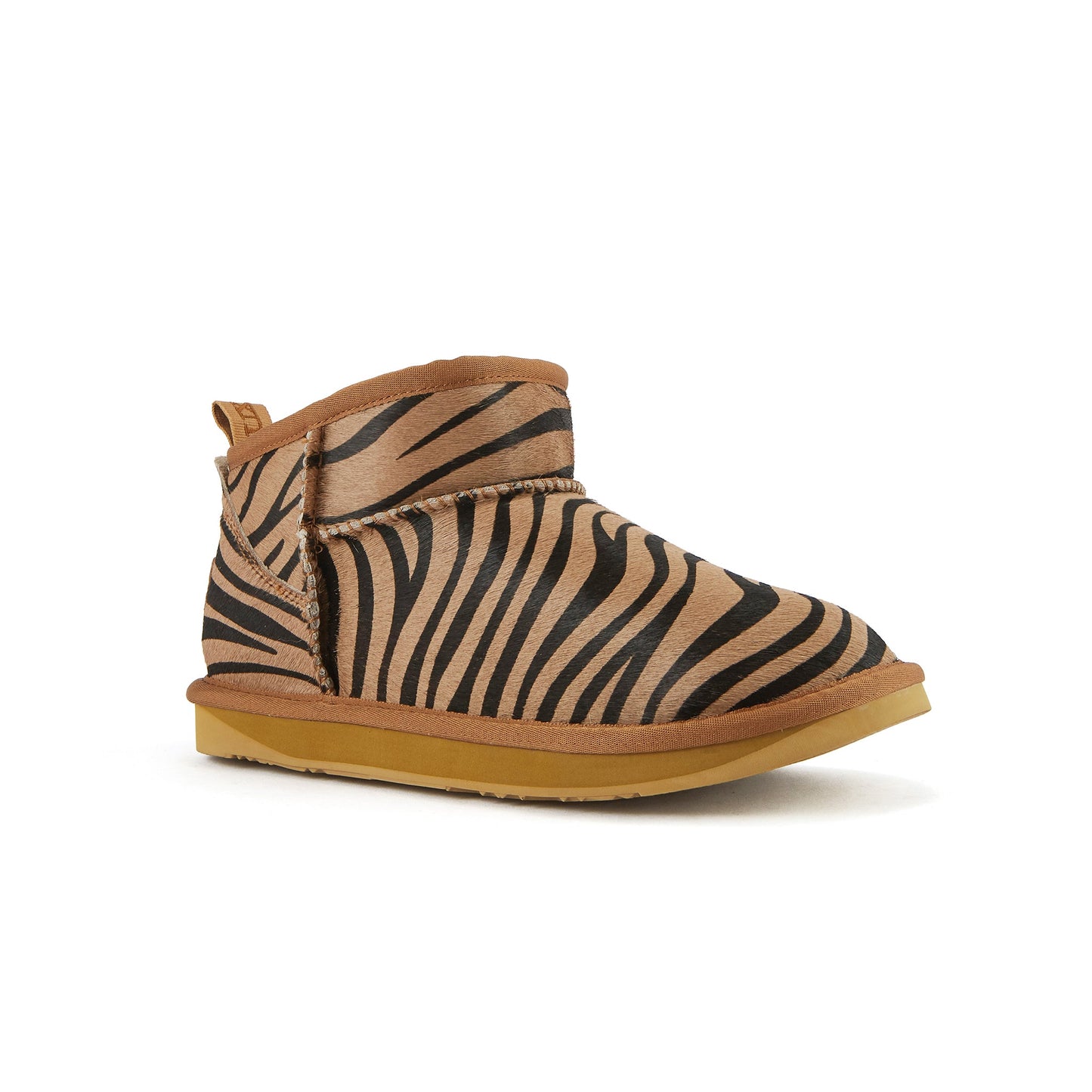 Zebra Printed Cowskin Ultra Short Sheepskin Boot COSY