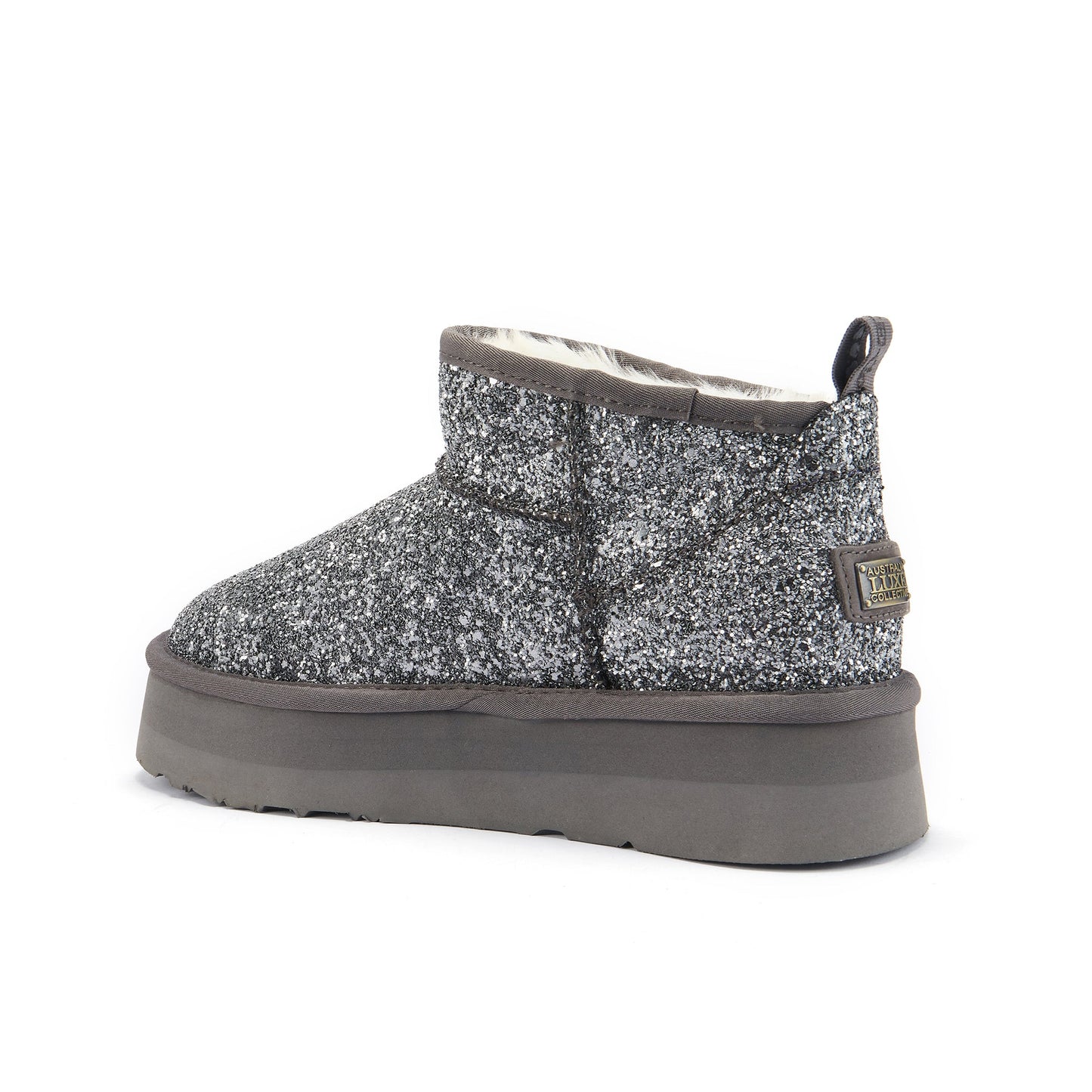 Ultra Short Scoop Cut Glitter Platform Shoes COSY ULTRA PLATFOAM GLITTER PEWTER Australia Luxe Collective