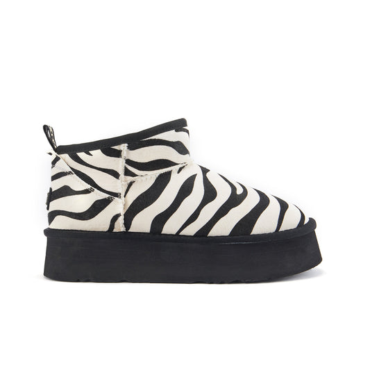 Cosy Ultra Short Scoop Cut Platform Shoe Black Zebra Australia Luxe Collective